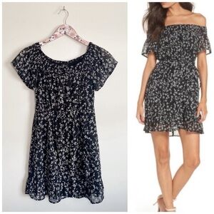 BARDOT Daria Off the Shoulder Minidress Small S Black Floral Ruffle Size 6